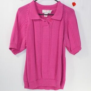 vintage pink knit polo shirt women’s medium button-up Henley collar
